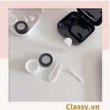  Hộp đựng kính áp tròng 2 màu đen trắng đính hạt bling bling, họa tiết trái tim PK1670 | Hộp đựng kính áp tròng 