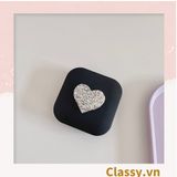  Hộp đựng kính áp tròng 2 màu đen trắng đính hạt bling bling, họa tiết trái tim PK1670 | Hộp đựng kính áp tròng 