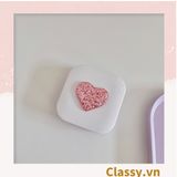  Hộp đựng kính áp tròng 2 màu đen trắng đính hạt bling bling, họa tiết trái tim PK1670 | Hộp đựng kính áp tròng 
