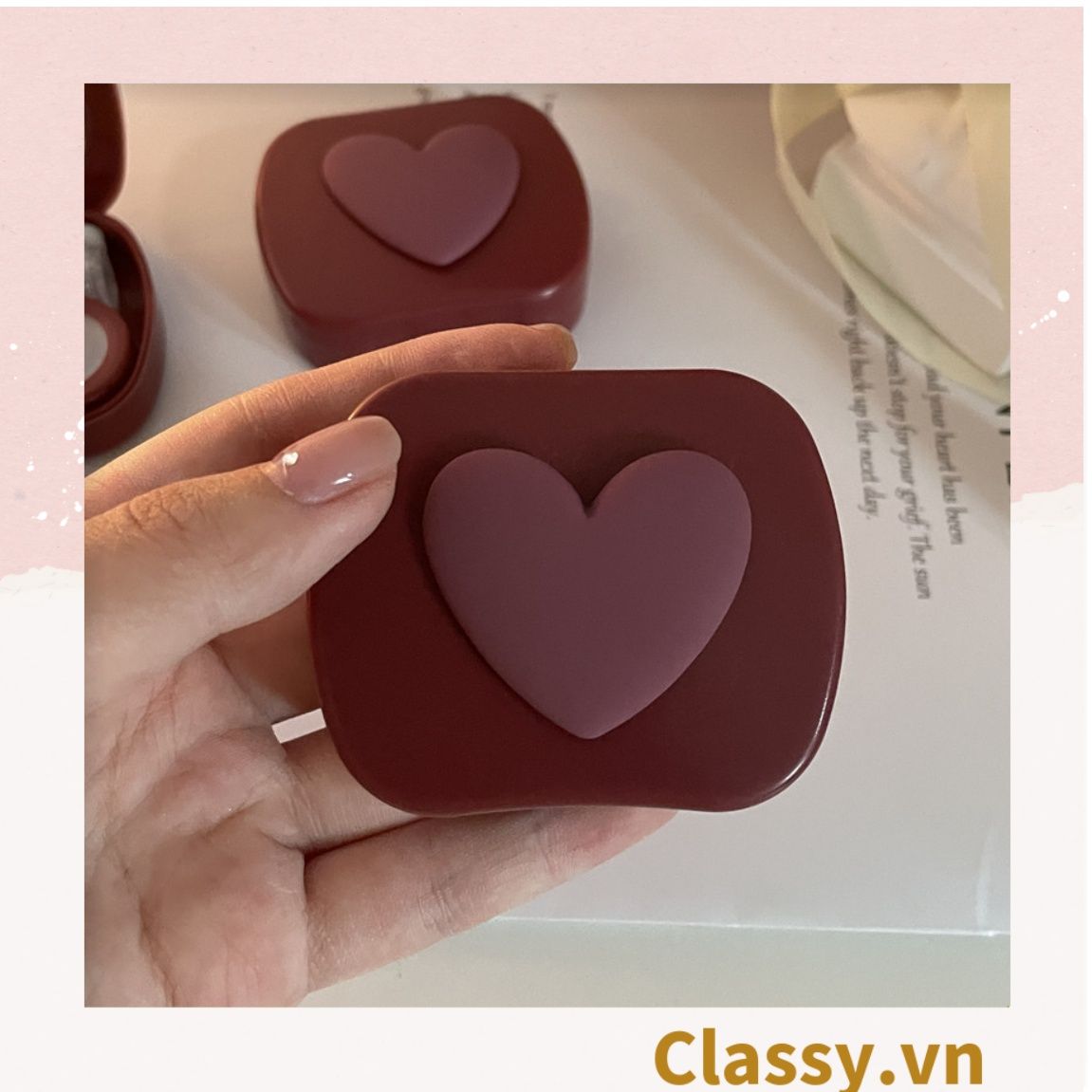  Classy Hộp đựng kính áp tròng tông màu pastel nhẹ nhàng, họa tiết trái tim PK1673 | Hộp đựng kính áp tròng 