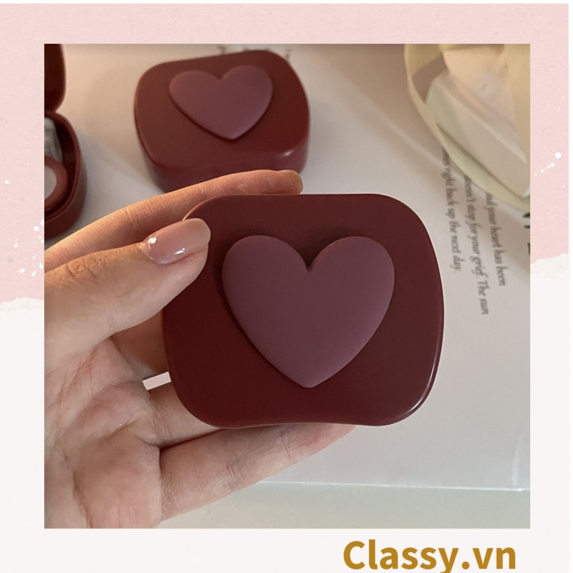  [GIAO HÀNG 7-25 NGÀY]  Classy Hộp đựng kính áp tròng tông màu pastel nhẹ nhàng, họa tiết trái tim PK1673 | Hộp đựng kính áp tròng 