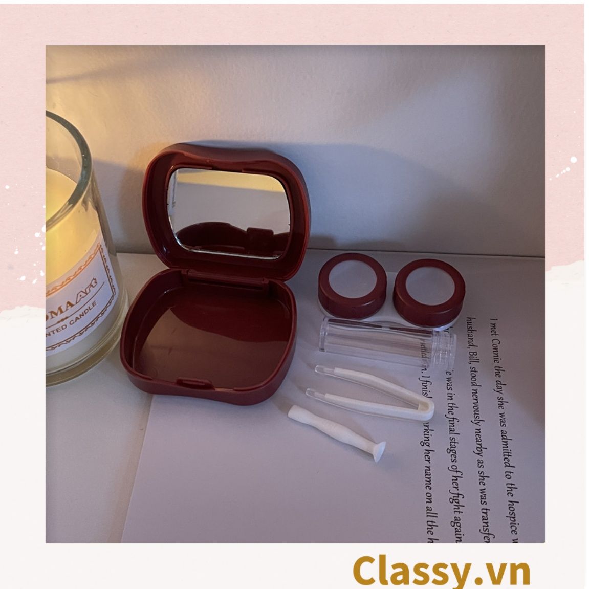  [GIAO HÀNG 7-25 NGÀY]  Classy Hộp đựng kính áp tròng tông màu pastel nhẹ nhàng, họa tiết trái tim PK1673 | Hộp đựng kính áp tròng 