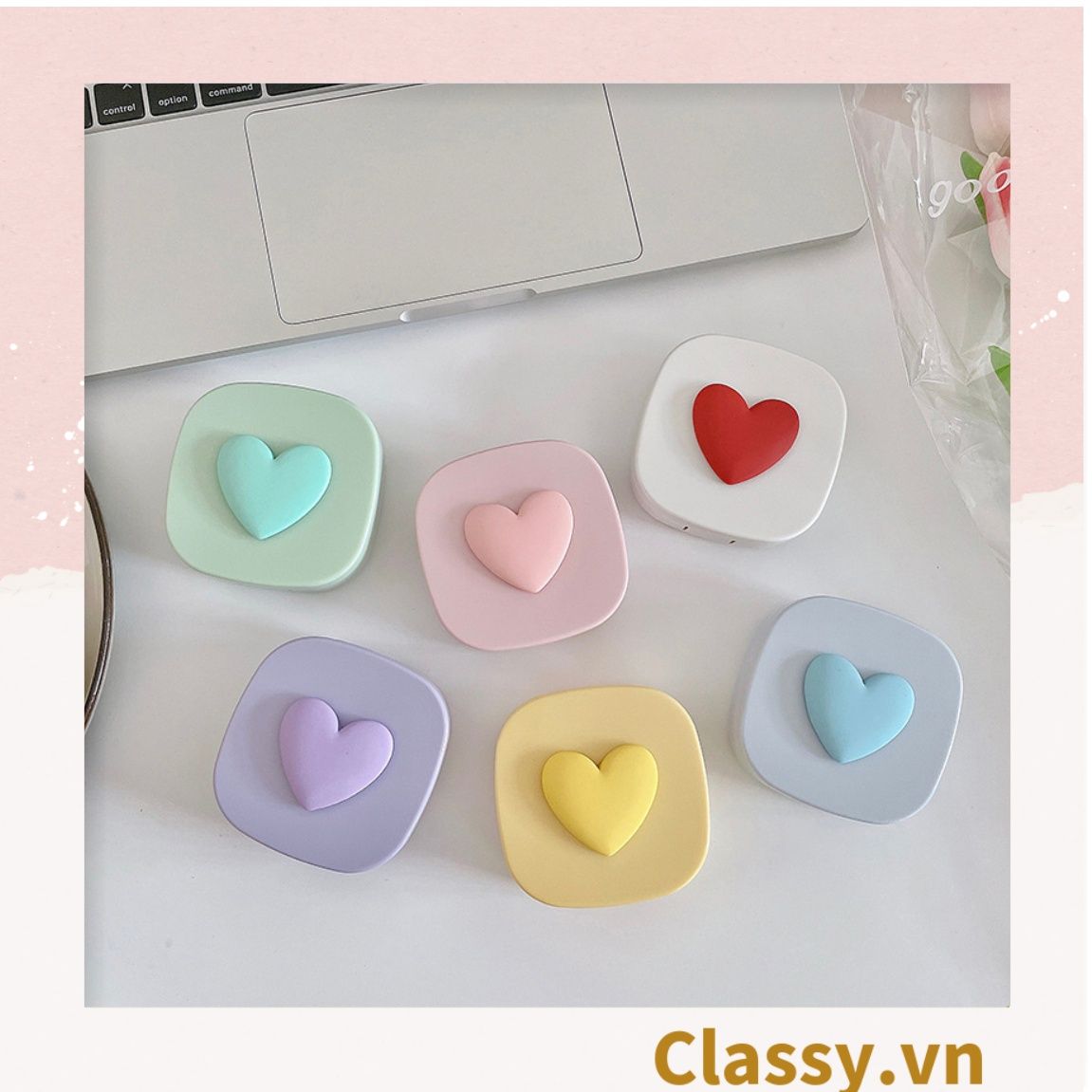  [GIAO HÀNG 7-25 NGÀY]  Classy Hộp đựng kính áp tròng tông màu pastel nhẹ nhàng, họa tiết trái tim PK1673 | Hộp đựng kính áp tròng 