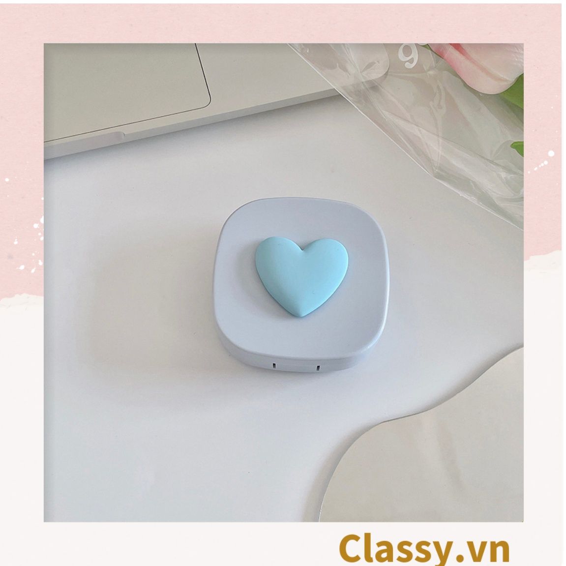  [GIAO HÀNG 7-25 NGÀY]  Classy Hộp đựng kính áp tròng tông màu pastel nhẹ nhàng, họa tiết trái tim PK1673 | Hộp đựng kính áp tròng 