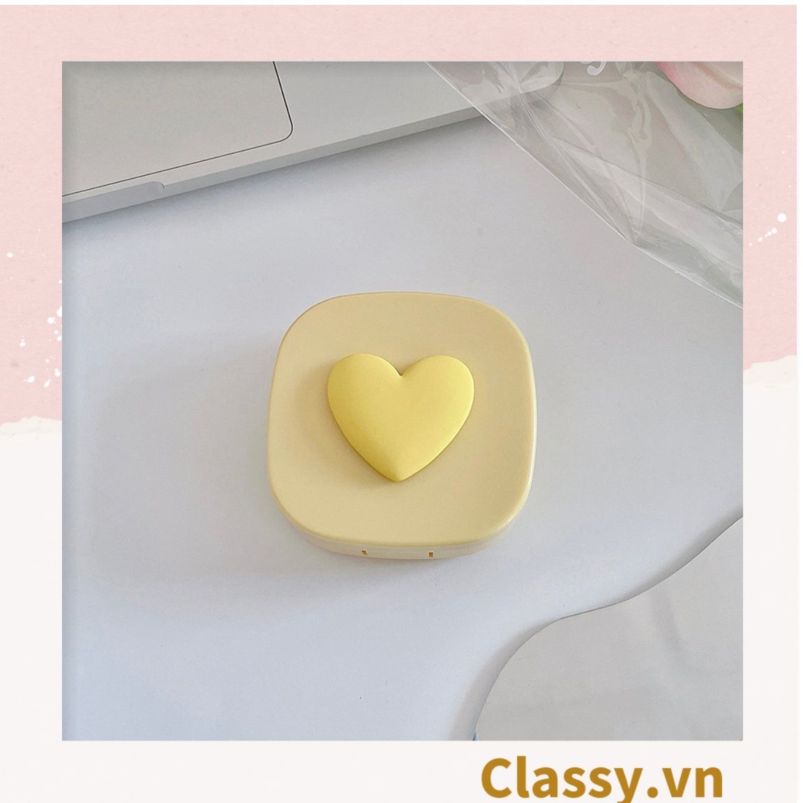  [GIAO HÀNG 7-25 NGÀY]  Classy Hộp đựng kính áp tròng tông màu pastel nhẹ nhàng, họa tiết trái tim PK1673 | Hộp đựng kính áp tròng 