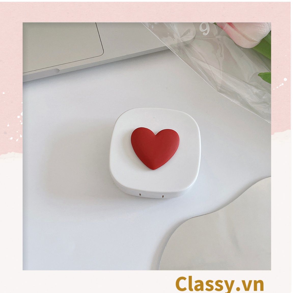  [GIAO HÀNG 7-25 NGÀY]  Classy Hộp đựng kính áp tròng tông màu pastel nhẹ nhàng, họa tiết trái tim PK1673 | Hộp đựng kính áp tròng 