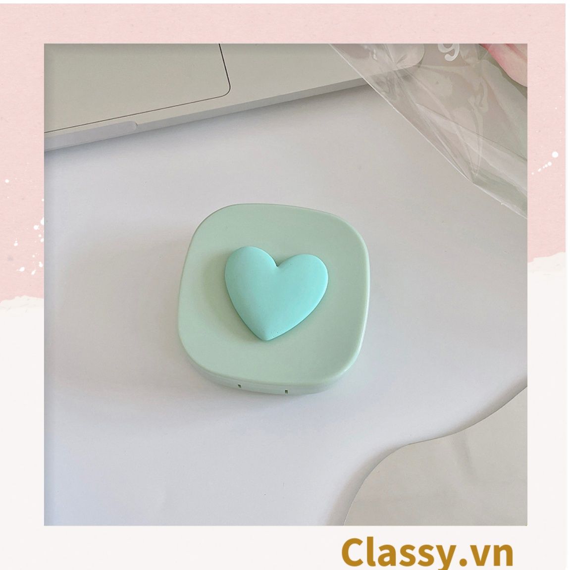  [GIAO HÀNG 7-25 NGÀY]  Classy Hộp đựng kính áp tròng tông màu pastel nhẹ nhàng, họa tiết trái tim PK1673 | Hộp đựng kính áp tròng 
