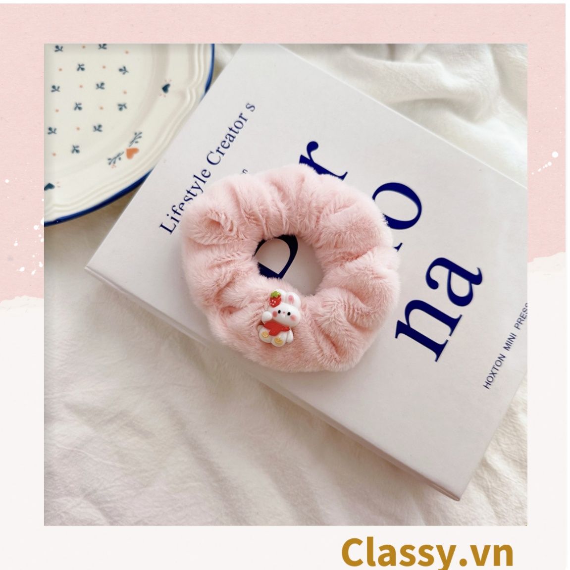  Dây cột tóc scrunchies bằng bằng lông, đính họa tiết hoạt hình cún, gấu giao ngẫu nhiên mix hàn quốc dành cho nữ PK1676 