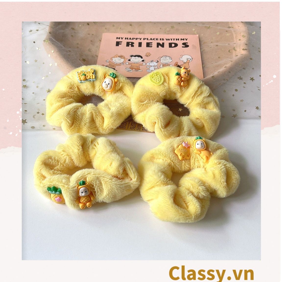  Dây cột tóc scrunchies bằng bằng lông, đính họa tiết hoạt hình cún, gấu giao ngẫu nhiên mix hàn quốc dành cho nữ PK1676 