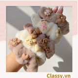  Dây cột tóc scrunchies bằng bằng lông, đính họa tiết hoạt hình cún, gấu giao ngẫu nhiên mix hàn quốc dành cho nữ PK1676 