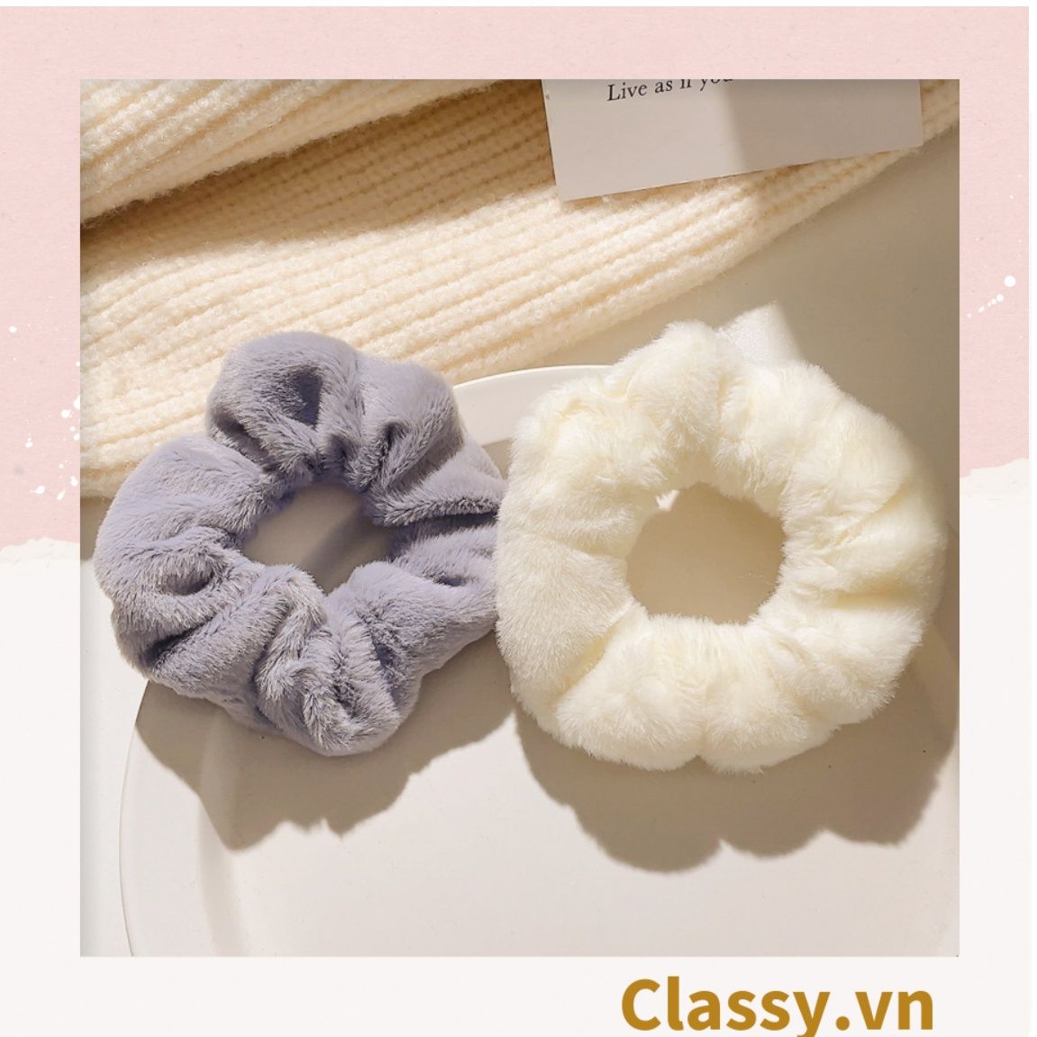  Dây cột tóc scrunchies bằng đính lông nhiều màu pastel nhã nhặn thanh lịch PK1678 