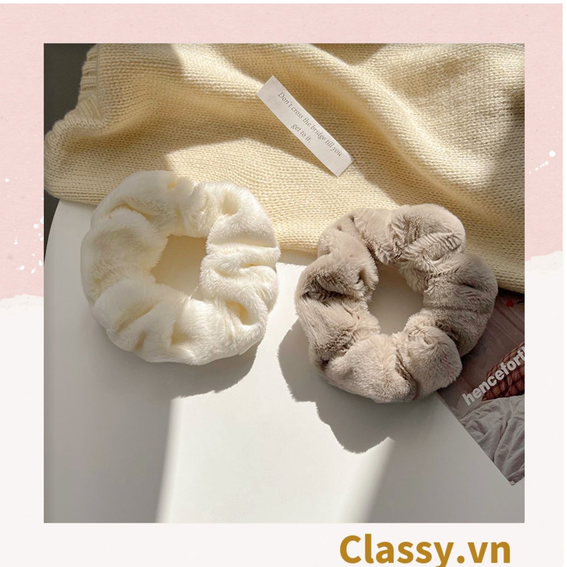  [GIAO HÀNG 7-25 NGÀY]  Dây cột tóc scrunchies bằng đính lông nhiều màu pastel nhã nhặn thanh lịch PK1678 