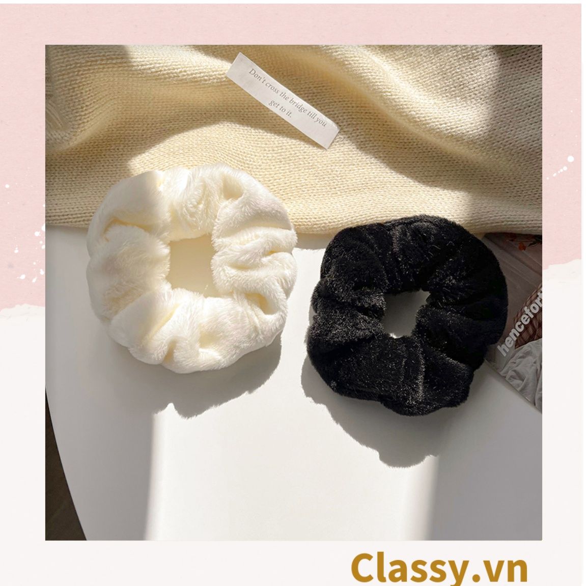  [GIAO HÀNG 7-25 NGÀY]  Dây cột tóc scrunchies bằng đính lông nhiều màu pastel nhã nhặn thanh lịch PK1678 