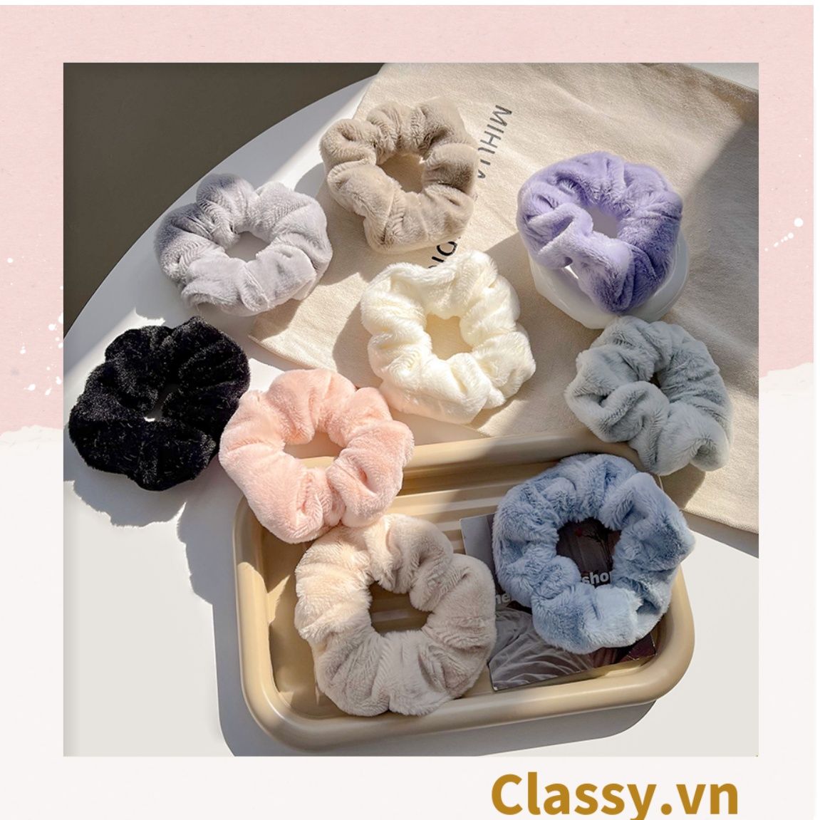  [GIAO HÀNG 7-25 NGÀY]  Dây cột tóc scrunchies bằng đính lông nhiều màu pastel nhã nhặn thanh lịch PK1678 