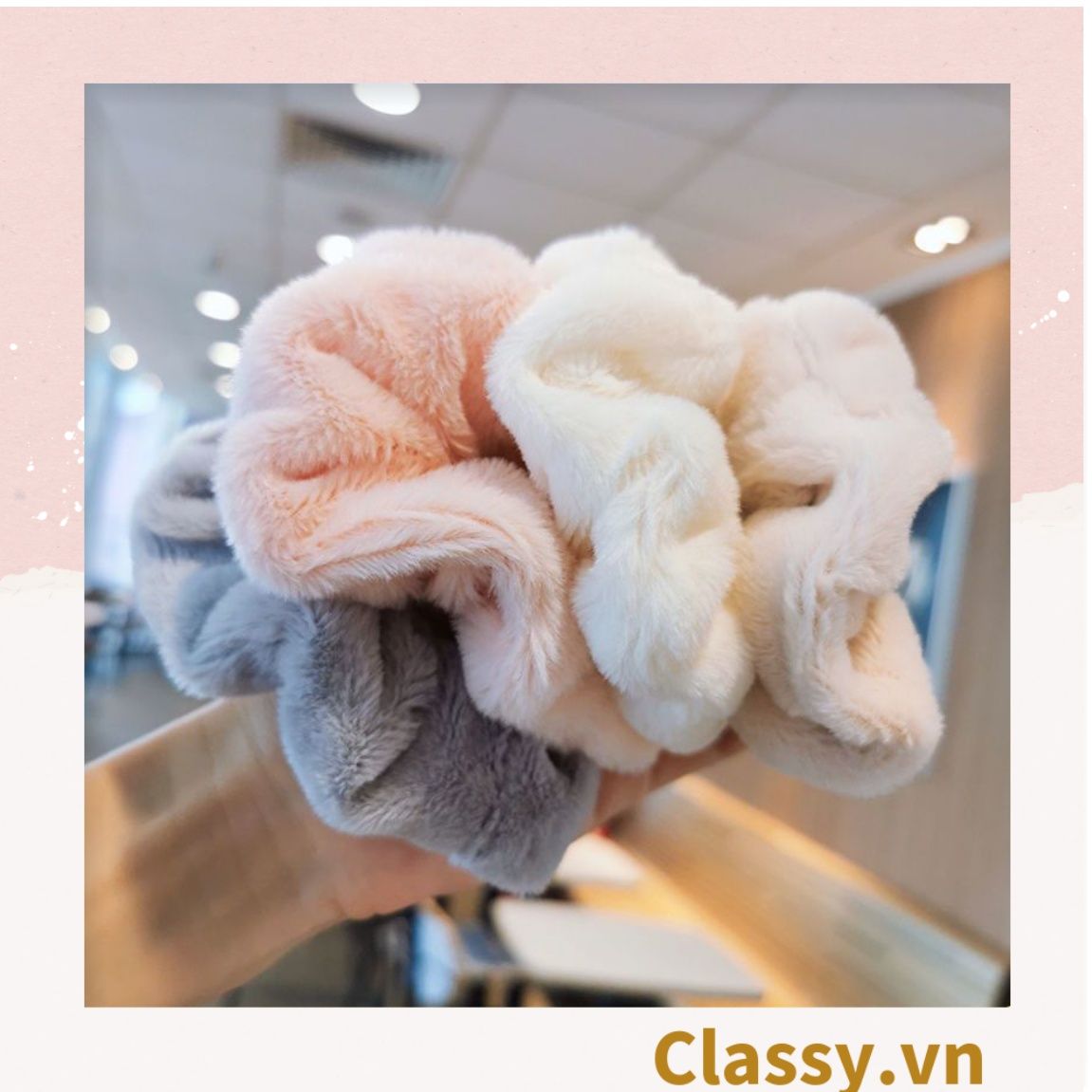  Dây cột tóc scrunchies bằng đính lông nhiều màu pastel nhã nhặn thanh lịch PK1678 