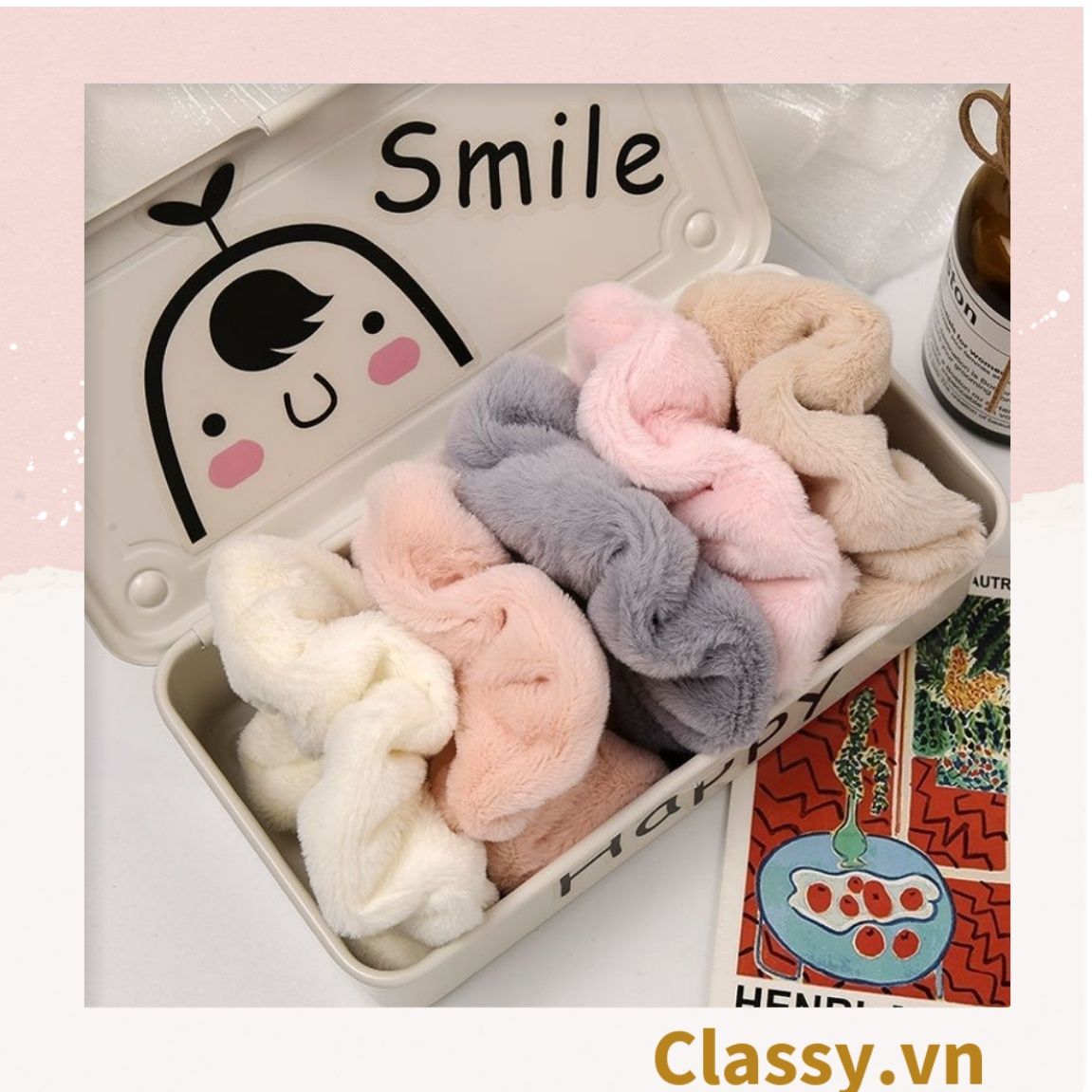  [GIAO HÀNG 7-25 NGÀY]  Dây cột tóc scrunchies bằng đính lông nhiều màu pastel nhã nhặn thanh lịch PK1678 