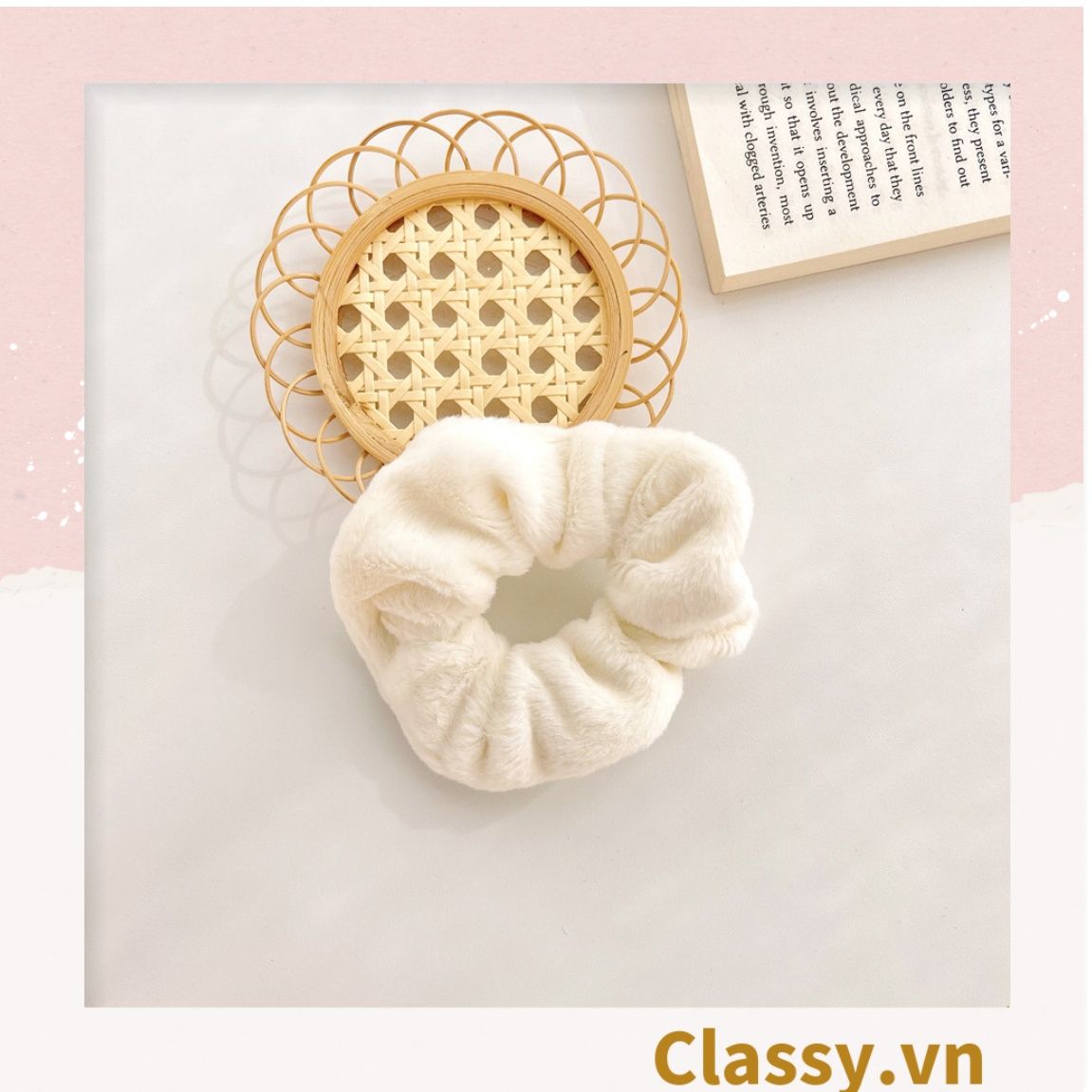  Dây cột tóc scrunchies bằng đính lông nhiều màu pastel nhã nhặn thanh lịch PK1678 