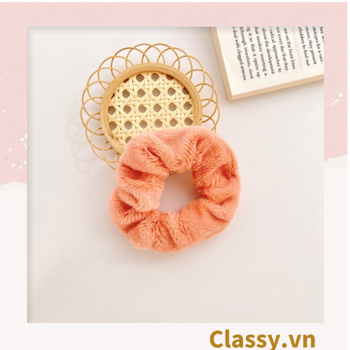  [GIAO HÀNG 7-25 NGÀY]  Dây cột tóc scrunchies bằng đính lông nhiều màu pastel nhã nhặn thanh lịch PK1678 