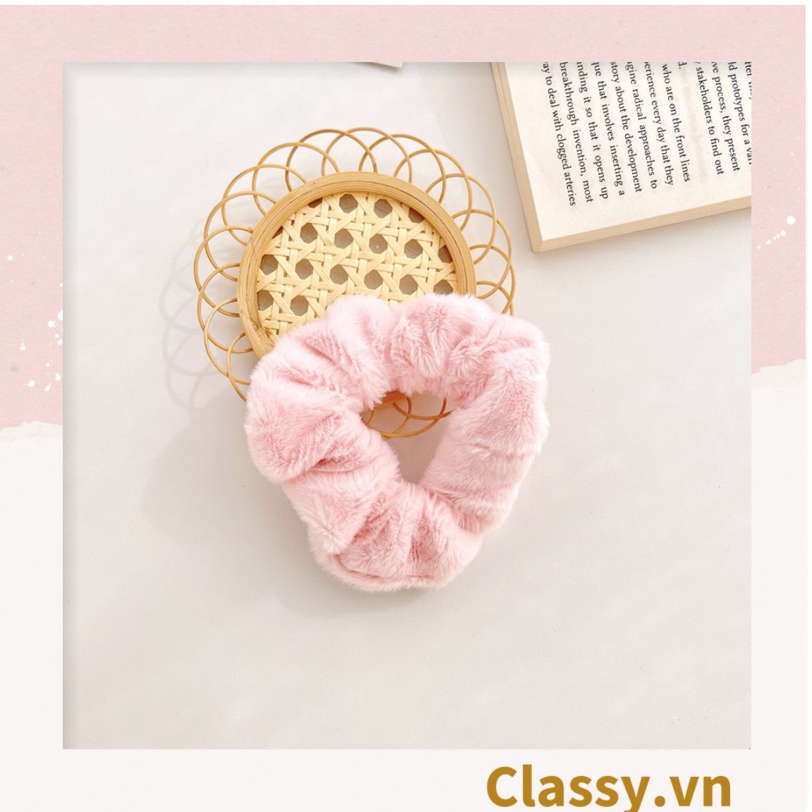  Dây cột tóc scrunchies bằng đính lông nhiều màu pastel nhã nhặn thanh lịch PK1678 