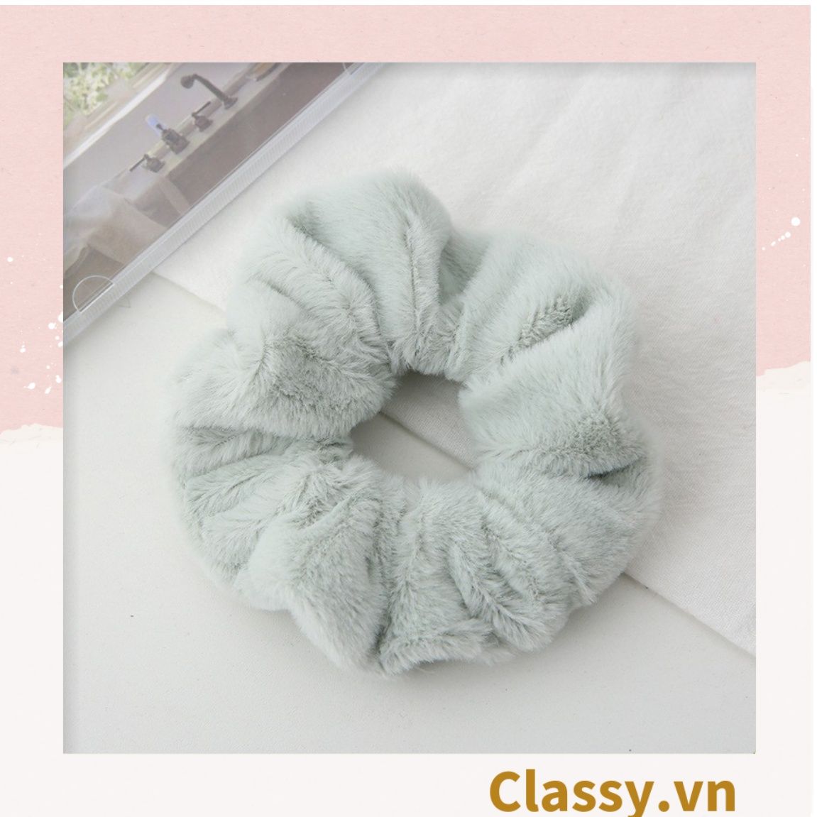  [GIAO HÀNG 7-25 NGÀY]  Dây cột tóc scrunchies bằng đính lông nhiều màu pastel nhã nhặn thanh lịch PK1678 