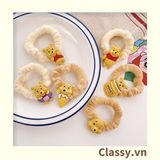  Classy Dây Thun dây Cột Tóc bọc vải satin phi bóng Họa Tiết gấu Pooh Dễ Thương Dành Cho Nữ PK1679 