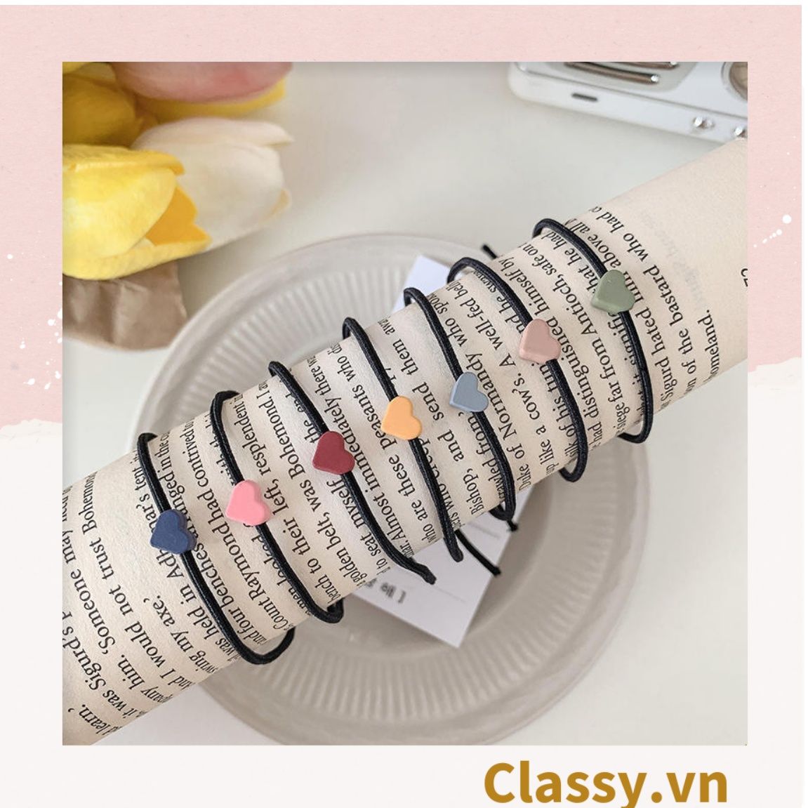  [GIAO HÀNG 7-25 NGÀY]  Combo 7 chiếc Classy Dây Cột Tóc Co Giãn Hình Trái Tim Dễ Thương Thời Trang Cho Nữ PK1696 