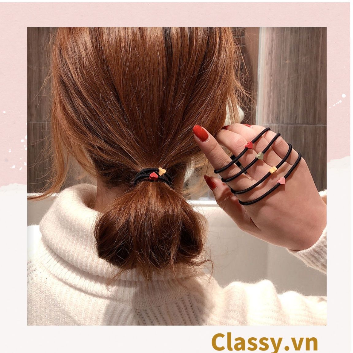  [GIAO HÀNG 7-25 NGÀY]  Combo 7 chiếc Classy Dây Cột Tóc Co Giãn Hình Trái Tim Dễ Thương Thời Trang Cho Nữ PK1696 