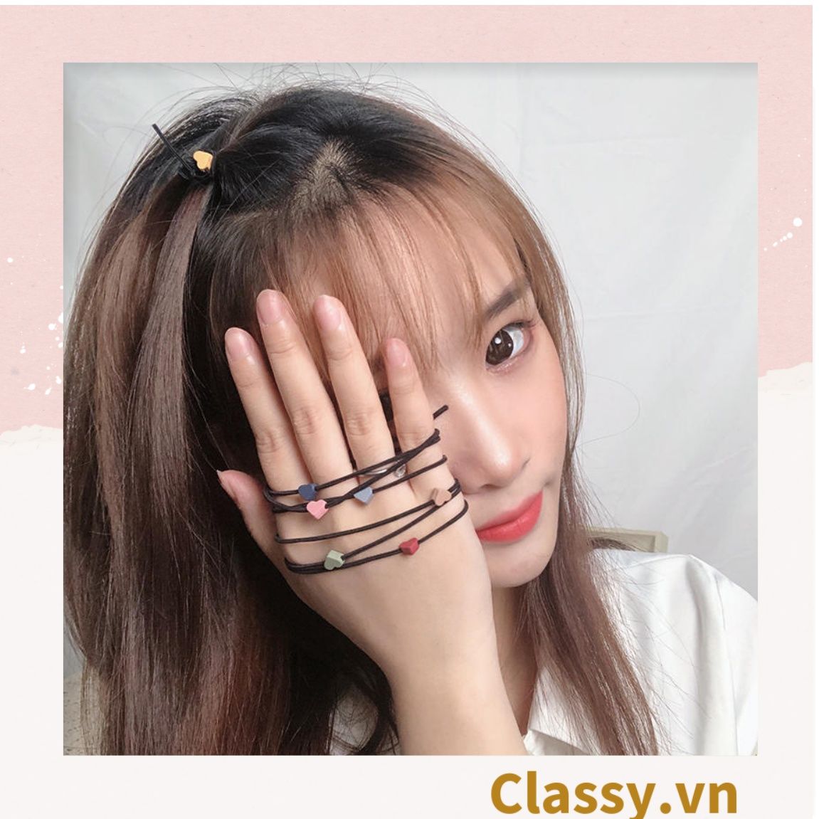  [GIAO HÀNG 7-25 NGÀY]  Combo 7 chiếc Classy Dây Cột Tóc Co Giãn Hình Trái Tim Dễ Thương Thời Trang Cho Nữ PK1696 