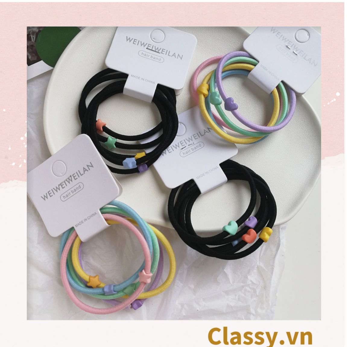  [GIAO HÀNG 7-25 NGÀY]  Combo 7 chiếc Classy Dây Cột Tóc Co Giãn Hình Trái Tim Dễ Thương Thời Trang Cho Nữ PK1696 