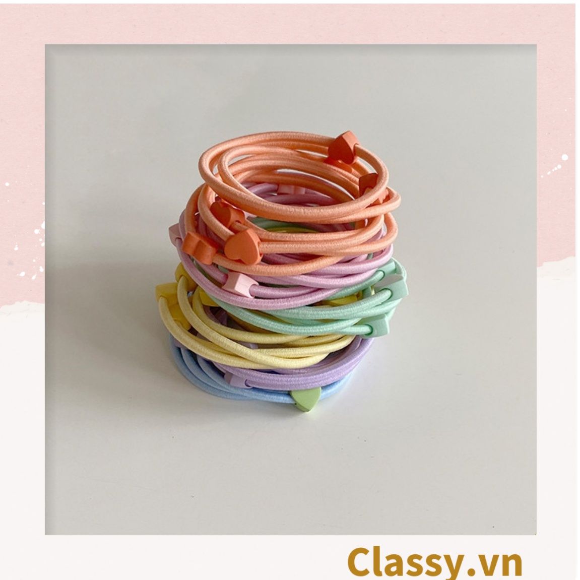  [GIAO HÀNG 7-25 NGÀY]  Combo 7 chiếc Classy Dây Cột Tóc Co Giãn Hình Trái Tim Dễ Thương Thời Trang Cho Nữ PK1696 