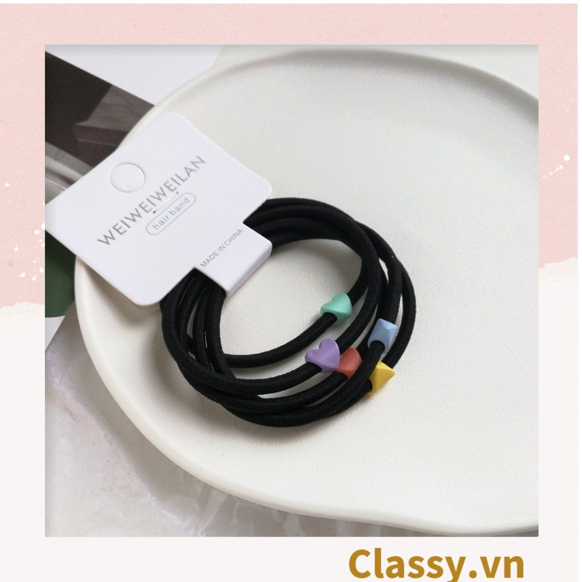  [GIAO HÀNG 7-25 NGÀY]  Combo 7 chiếc Classy Dây Cột Tóc Co Giãn Hình Trái Tim Dễ Thương Thời Trang Cho Nữ PK1696 