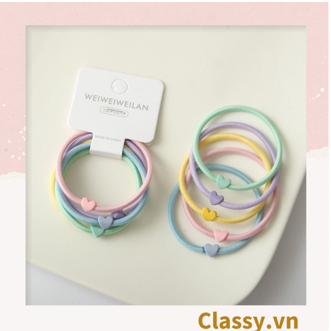  [GIAO HÀNG 7-25 NGÀY]  Combo 7 chiếc Classy Dây Cột Tóc Co Giãn Hình Trái Tim Dễ Thương Thời Trang Cho Nữ PK1696 