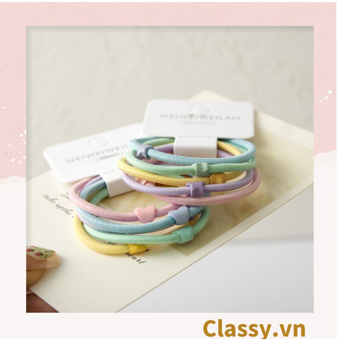  [GIAO HÀNG 7-25 NGÀY]  Combo 7 chiếc Classy Dây Cột Tóc Co Giãn Hình Trái Tim Dễ Thương Thời Trang Cho Nữ PK1696 