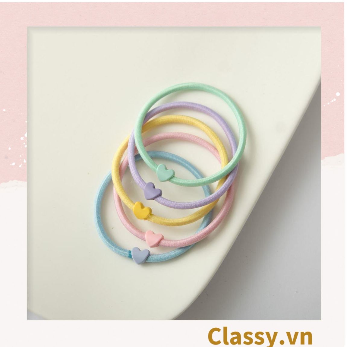  [GIAO HÀNG 7-25 NGÀY]  Combo 7 chiếc Classy Dây Cột Tóc Co Giãn Hình Trái Tim Dễ Thương Thời Trang Cho Nữ PK1696 