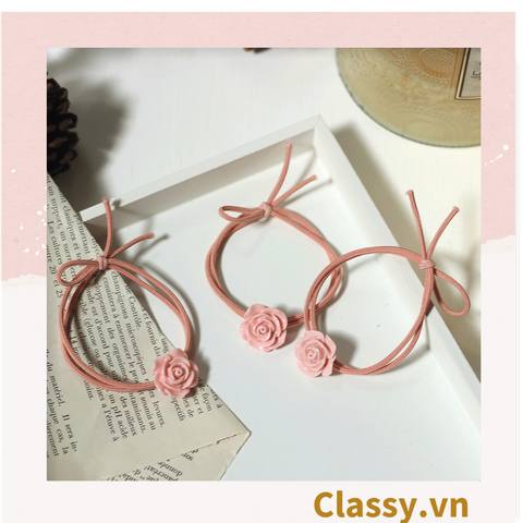  01 dây cột tóc buộc tóc đính hình hoa hồng dịu dàng xinh xắn, chất liệu bền cột rất chắc PK1711 