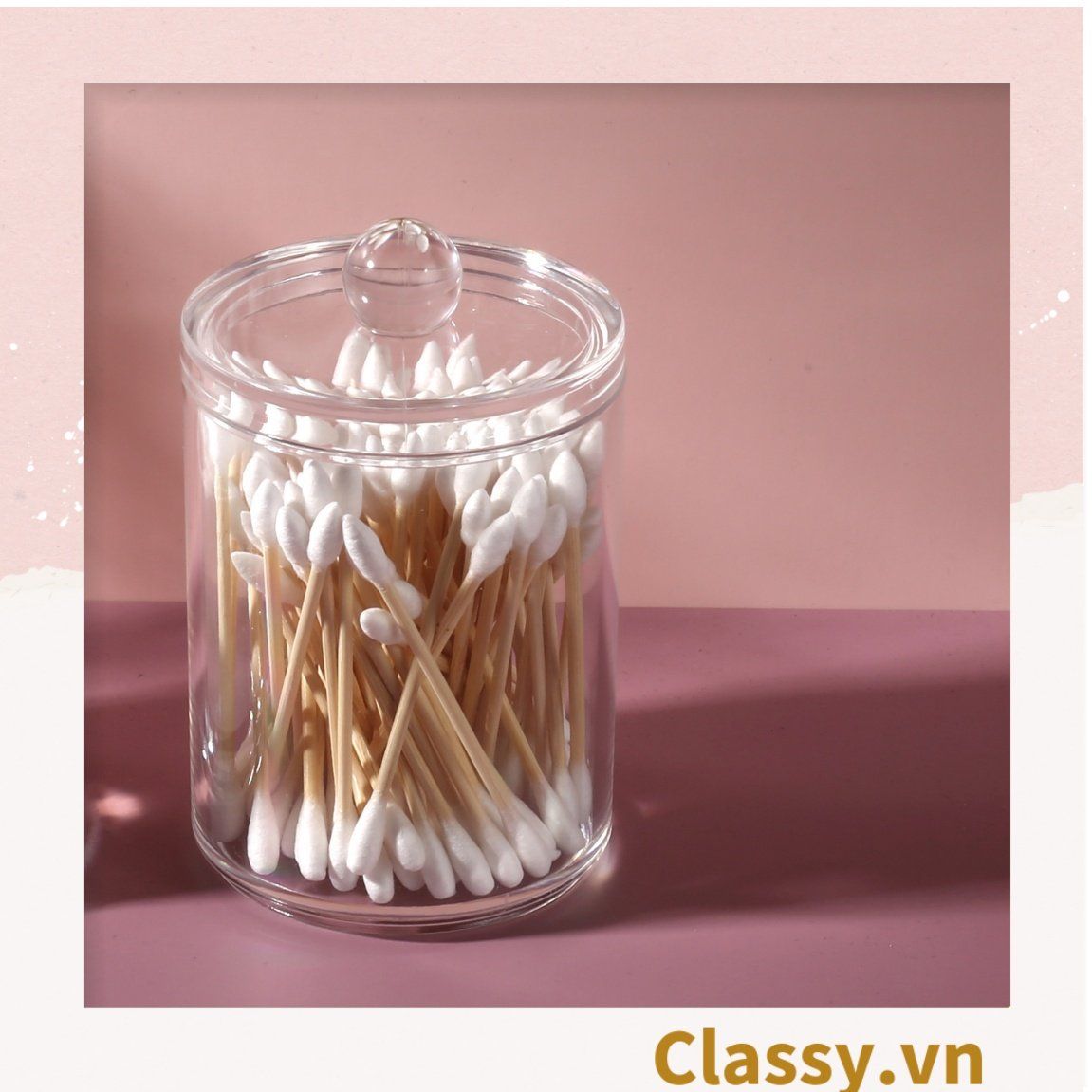  [GIAO HÀNG 7-25 NGÀY]  Hộp trụ tròn có nắp đựng tăm bông, bông tẩy trang, mỹ phẩm, hộp đựng trang sức chất liệu mica trong suốt tiện lợi, vệ sinh PK1715 