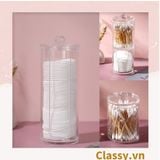  [GIAO HÀNG 7-25 NGÀY]  Hộp trụ tròn có nắp đựng tăm bông, bông tẩy trang, mỹ phẩm, hộp đựng trang sức chất liệu mica trong suốt tiện lợi, vệ sinh PK1715 