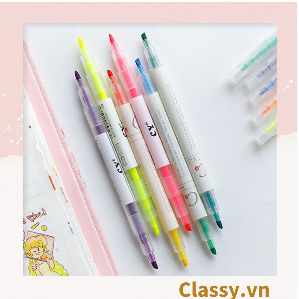 Bộ 6 màu Bút màu highlighter pastel, hỗ trợ học tập làm việc hiệu quả cho học sinh sinh viên nhân viên văn phòng PK1718 