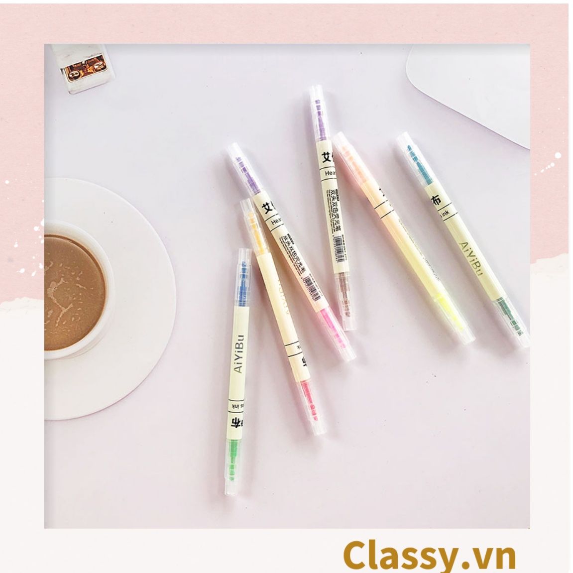  Bộ 6 màu Bút màu highlighter pastel, hỗ trợ học tập làm việc hiệu quả cho học sinh sinh viên nhân viên văn phòng PK1718 