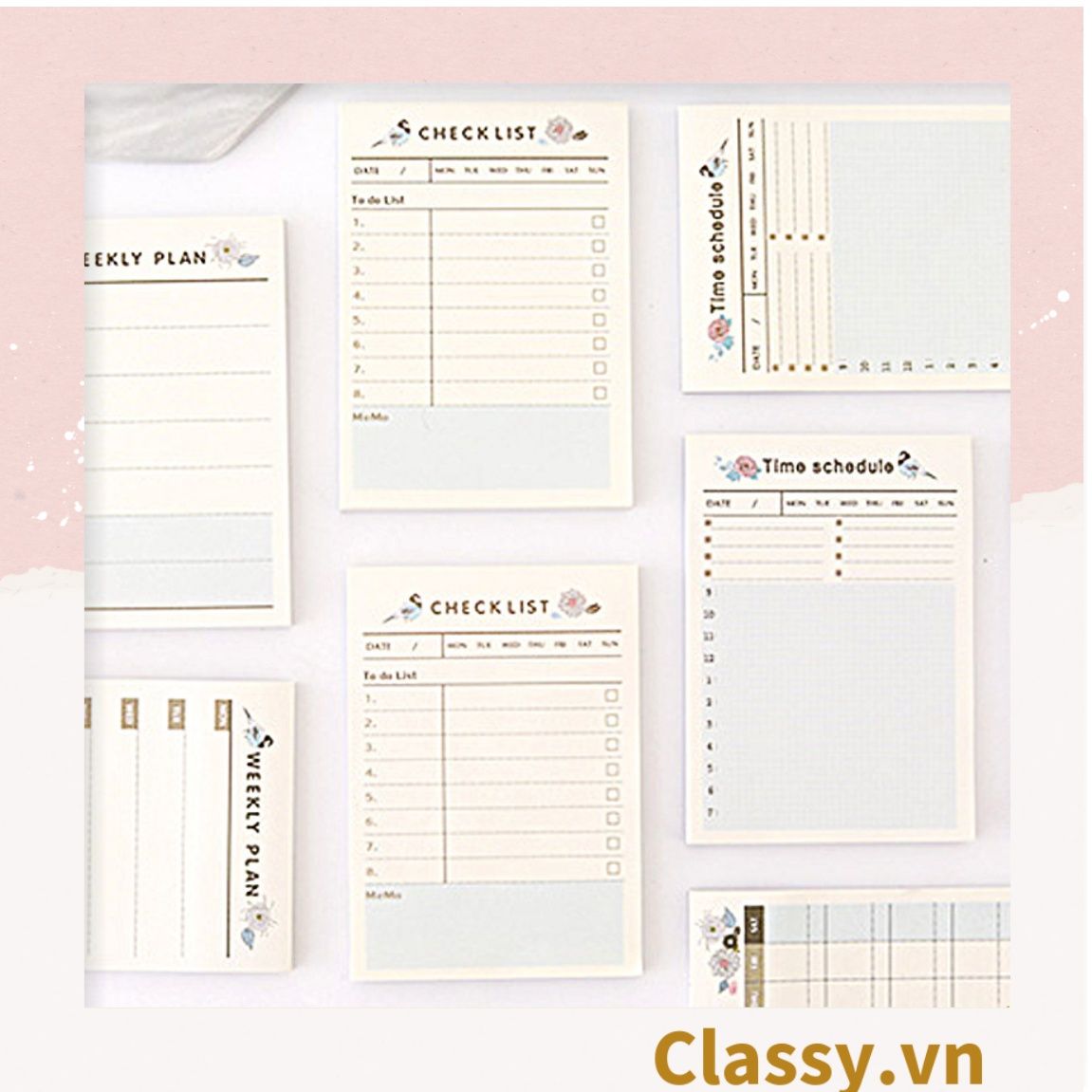  60 miếng Classy Planner và Checklist phiên bản layout tuần, tháng chia khung cho học sinh, nhân viên văn phòng PK1723 