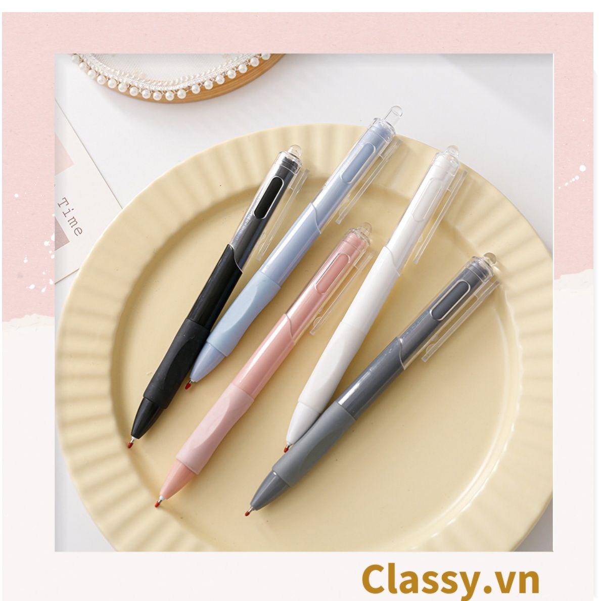  [GIAO HÀNG 7-25 NGÀY] Classy Bút bi mực đen trơn màu cơ bản có miếng đệm tay giảm đau tay khi sử dụng lâu PK1728 