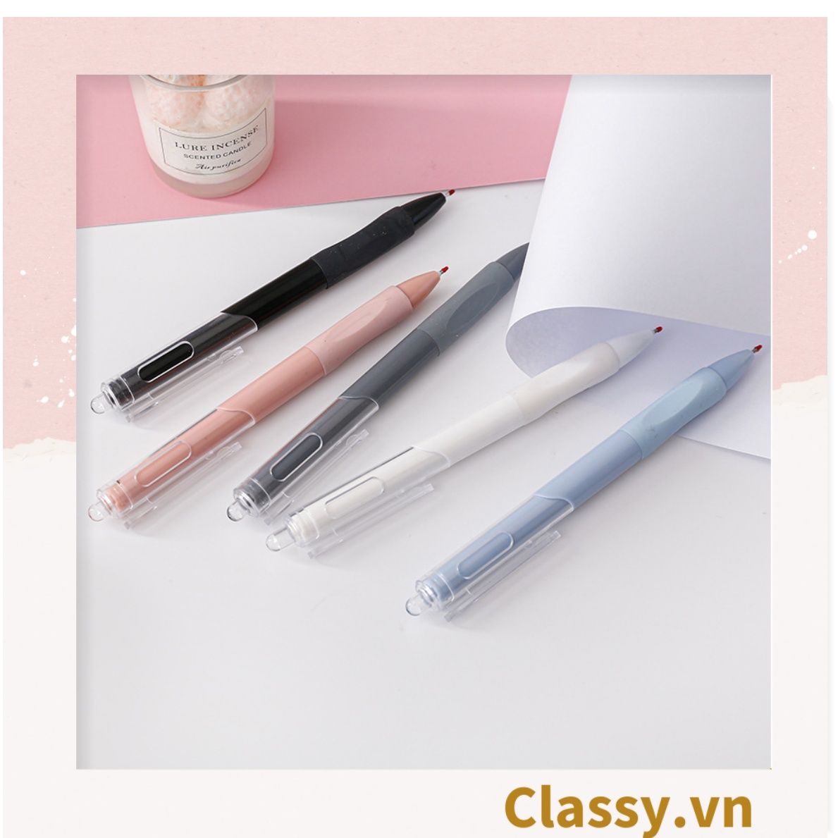 [GIAO HÀNG 7-25 NGÀY] Classy Bút bi mực đen trơn màu cơ bản có miếng đệm tay giảm đau tay khi sử dụng lâu PK1728 