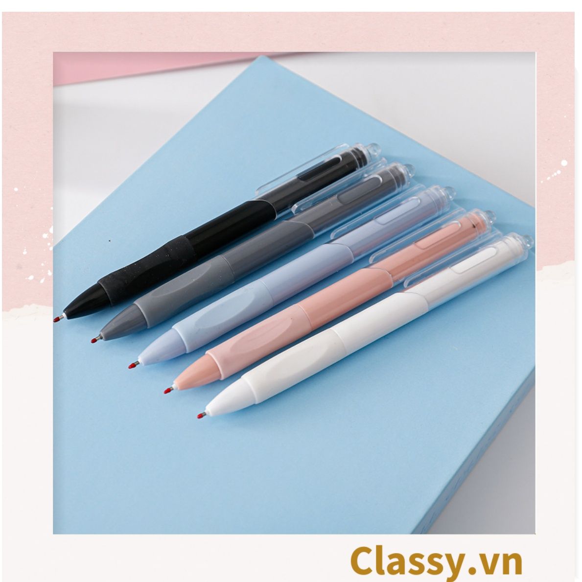  [GIAO HÀNG 7-25 NGÀY] Classy Bút bi mực đen trơn màu cơ bản có miếng đệm tay giảm đau tay khi sử dụng lâu PK1728 