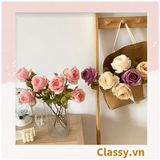  Classy Hoa Giả - Hoa Hồng Pháp bằng Lụa cao cấp hoa lớn 10Cm,  trang trí nhà cửa, nội thất,cửa tiệm làm đạo cụ chụp hình, trang trí nhà cửa PK1757 