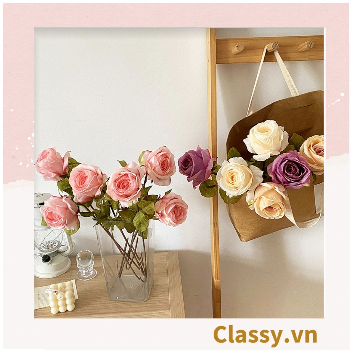  [GIAO HÀNG 7-25 NGÀY] Classy Hoa Giả - Hoa Hồng Pháp bằng Lụa cao cấp hoa lớn 10Cm,  trang trí nhà cửa, nội thất,cửa tiệm làm đạo cụ chụp hình, trang trí nhà cửa PK1757 