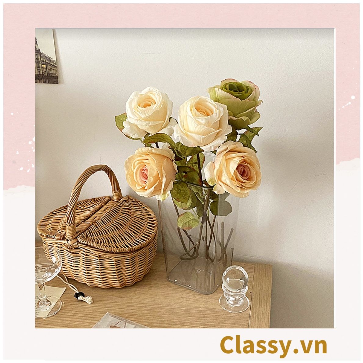  [GIAO HÀNG 7-25 NGÀY] Classy Hoa Giả - Hoa Hồng Pháp bằng Lụa cao cấp hoa lớn 10Cm,  trang trí nhà cửa, nội thất,cửa tiệm làm đạo cụ chụp hình, trang trí nhà cửa PK1757 