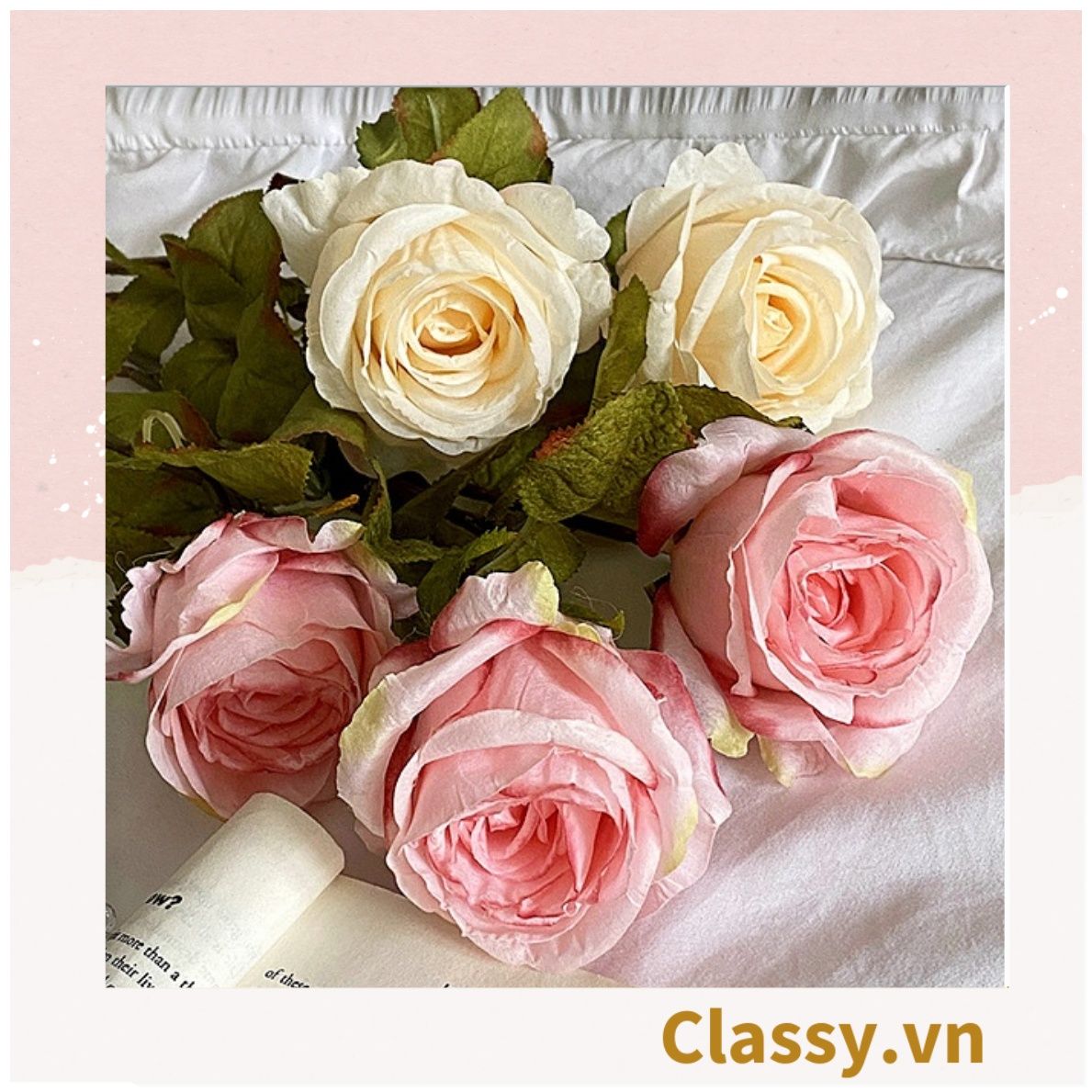  Classy Hoa Giả - Hoa Hồng Pháp bằng Lụa cao cấp hoa lớn 10Cm,  trang trí nhà cửa, nội thất,cửa tiệm làm đạo cụ chụp hình, trang trí nhà cửa PK1757 