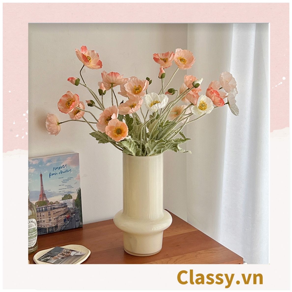  Classy Hoa Giả - Hoa anh túc  bằng Lụa cao cấp hoa lớn 60cm,  trang trí nhà cửa, nội thất,cửa tiệm làm đạo cụ chụp hình, trang trí nhà cửa PK1758 