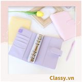  Sổ tay bìa da bìa còng ghi chú giấy màu trơn pastel, giấy kẻ ngang 200 trang có ngăn đựng thẻ, làm bút ký hoặc viết ghi chú, lên kế hoạch, PK1775 