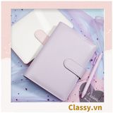  Sổ tay bìa da bìa còng ghi chú giấy màu trơn pastel, giấy kẻ ngang 200 trang có ngăn đựng thẻ, làm bút ký hoặc viết ghi chú, lên kế hoạch, PK1775 